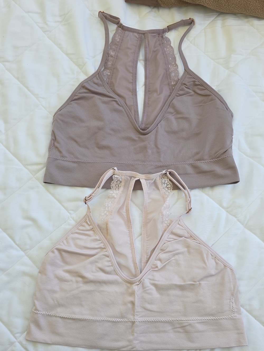 Mauve And Pink Lace-Trim Racerback Bralettes